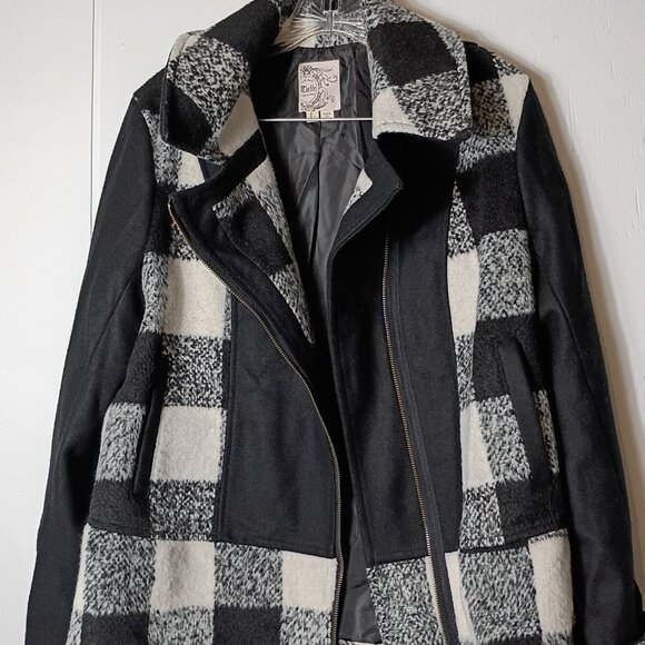 Tulle Original Anthropology Women's L Black White Check Plaid Trim Wool Jacket - Picture 3 of 5
